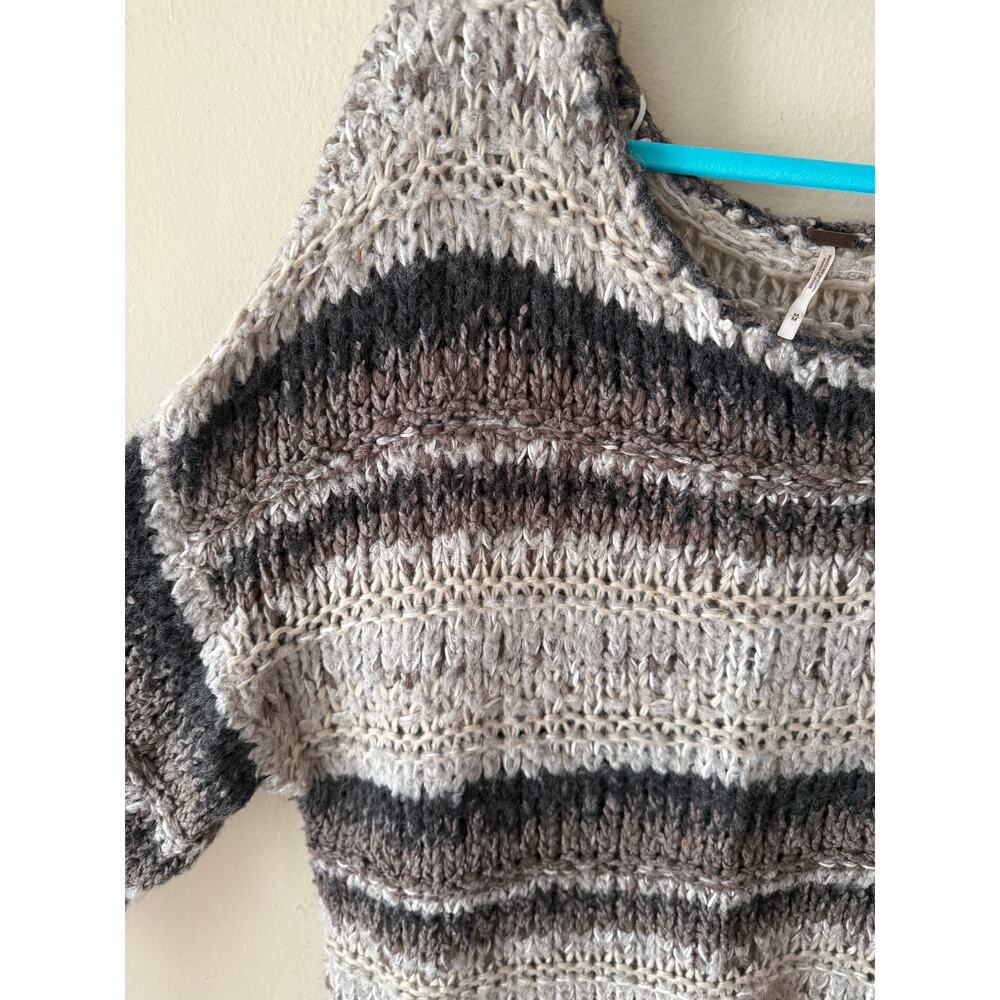 Free People Oversized Knit Brown & Beige Striped Sweater Size M - Picture 3 of 8